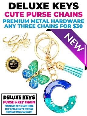 DeLuxe Keys Rhinestone Keychain/Purse Chain GLITTERY LETTER C